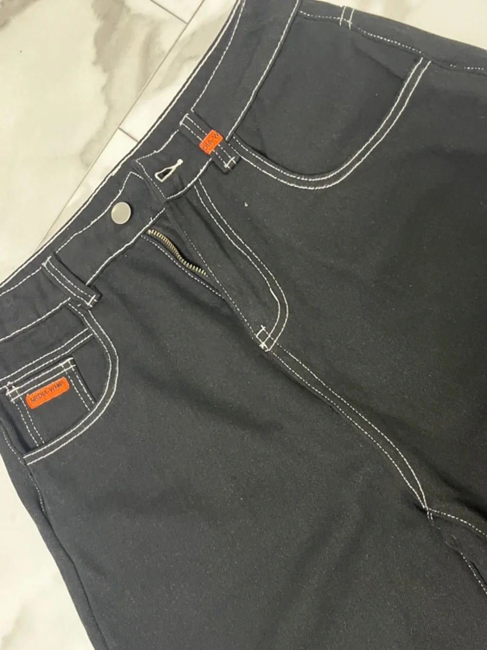 Men's Black Jeans with White Stitch & Embroidery - Picture 4 of 5